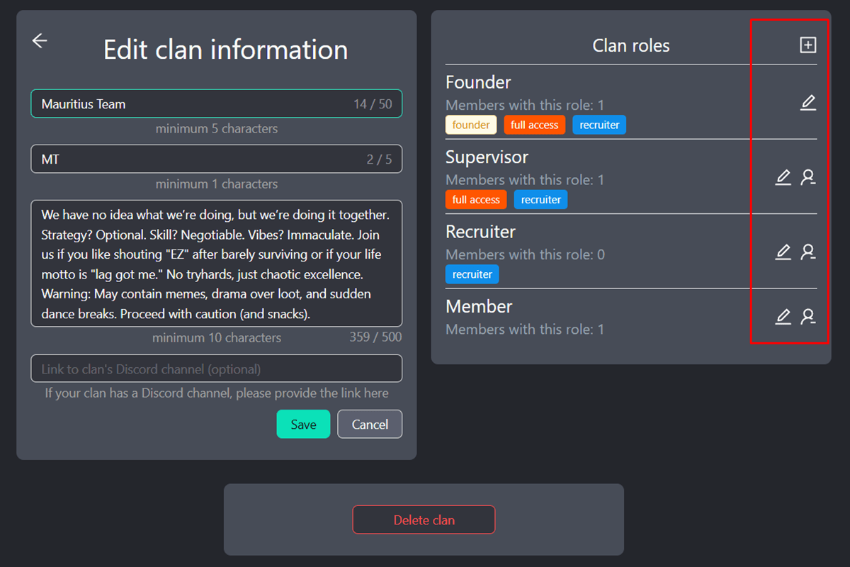 edit clan information